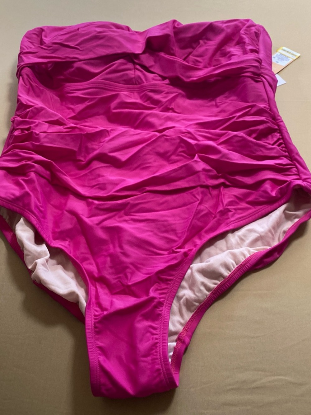 Kona Sol Strapless Ruched One-Piece Swimsuit in Hot Pink